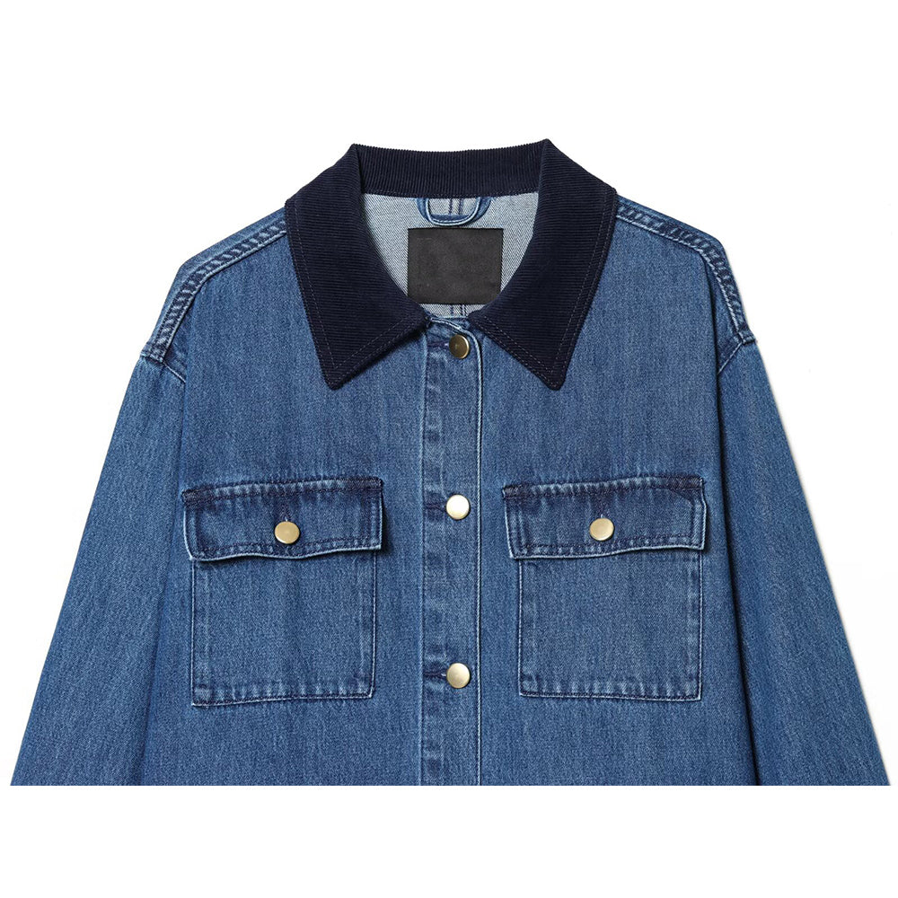 Women's corduroy collar loose denim shirt Coat