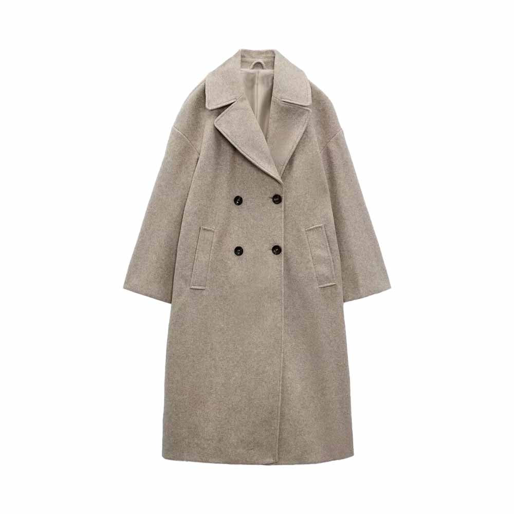 Women's New Fashion Joker Temperament Loose Version Double-breasted Long Coat Retro Long Sleeve Button Chic Coat. 