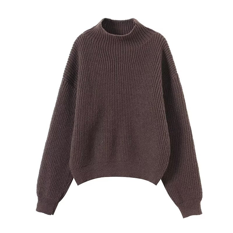 Women's new casual high neck long sleeved knitted sweater
