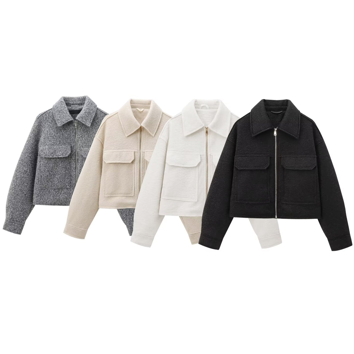 Women's short lapel zipper woolen jacket Coat