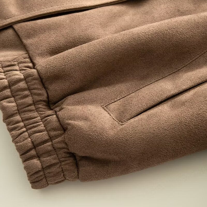 Women's New pocket decoration suede texture Faux Leather jacket