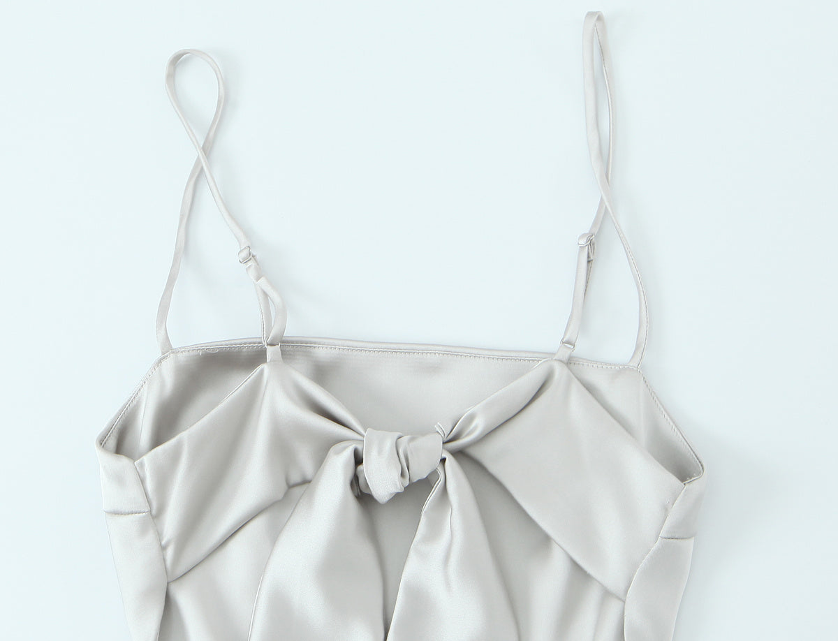 Women's New Fashion Thin Scarf Decorative Satin Texture Midi Dress