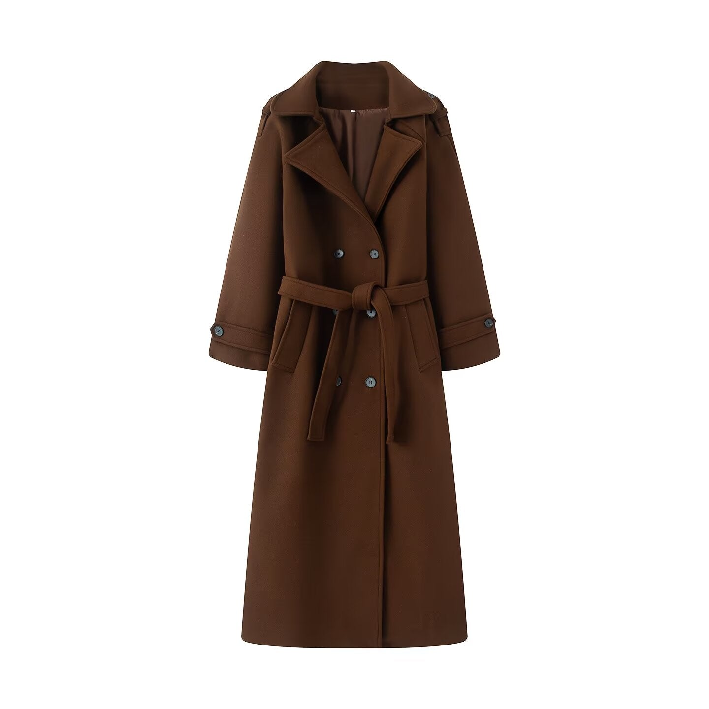 Women's with Belt long style double breasted woolen coat