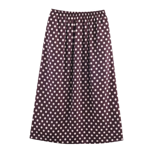 Women's new fashion casual high waisted A-line polka dot MIDI skirt
