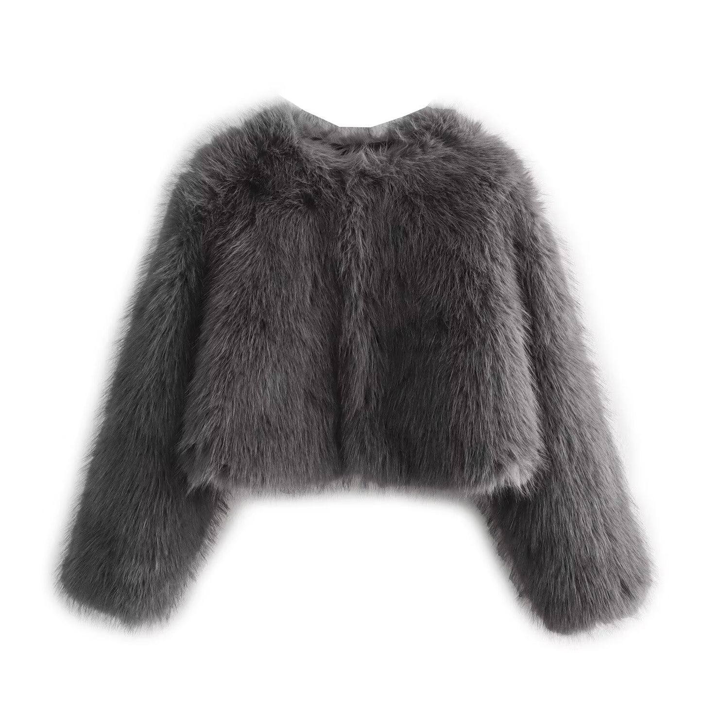 Women's New Artificial fur effect short O Neck jacket Coat