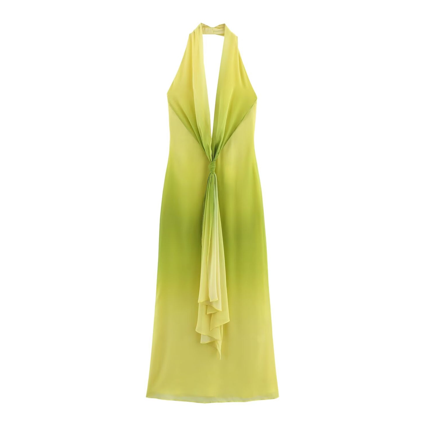 Women's new fashion tie Knot decoration chiffon printed MIDI dress