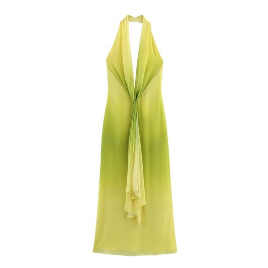 Women's new fashion tie Knot decoration chiffon printed MIDI dress