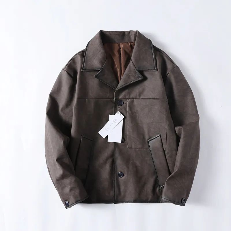 Men's New Fashion Casual Joker Jacket Lapel Washing Effect Front Breasted Closed Short Jacket Loose Coat.