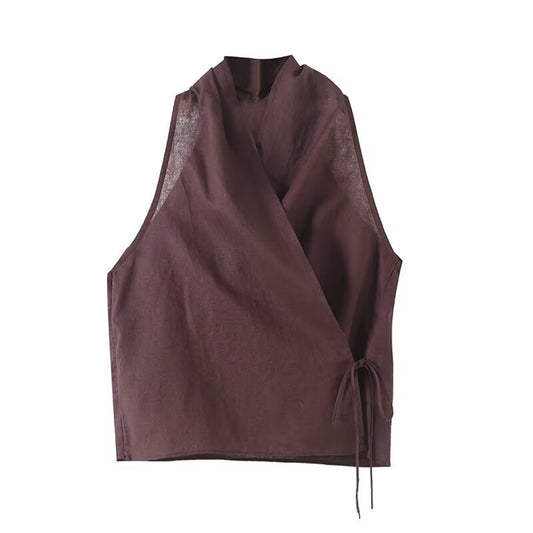 Women's 2025 new fashion hanging neck sleeveless lace up top