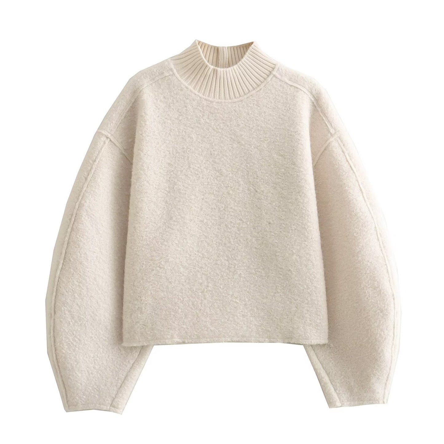 Women's short standing collar woolen sweatshirt