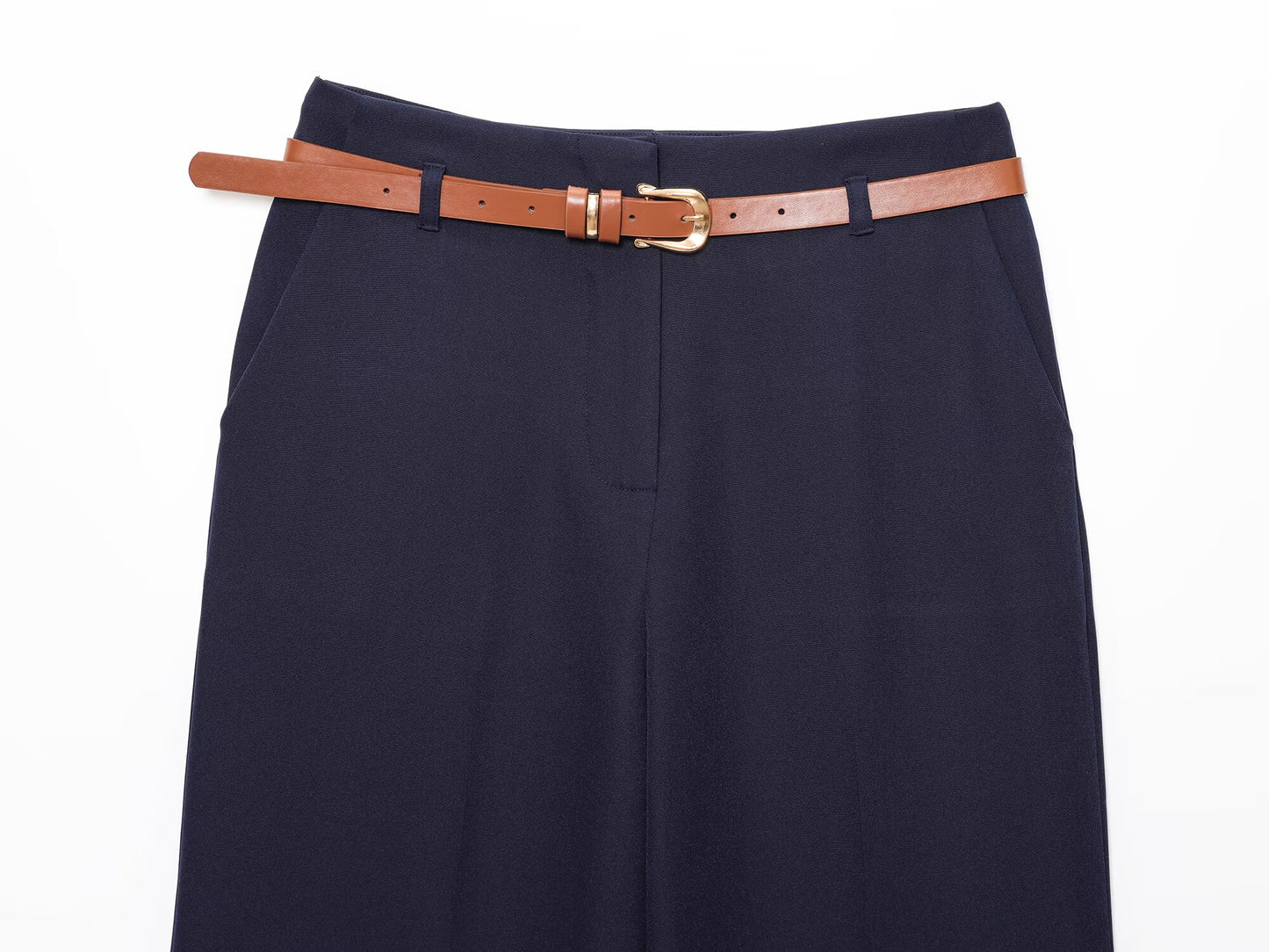 Women's with Belt rolled hem design casual pants