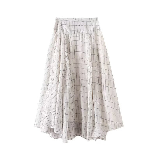 Women's new chic Fashion irregular hem plaid MIDI skirt