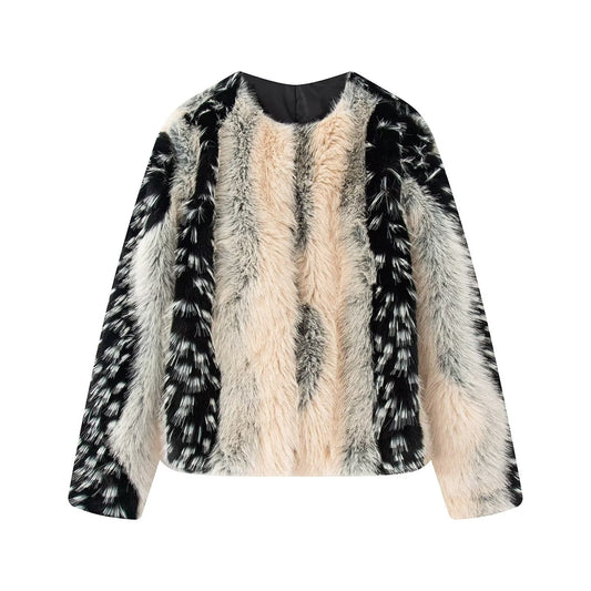 Women's winter faux fur effect round neck Coat