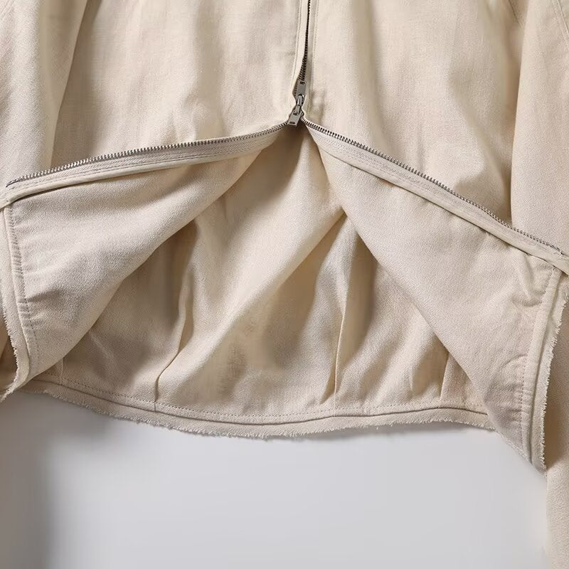 Women's new fashion casual short linen blended flight jacket Coat