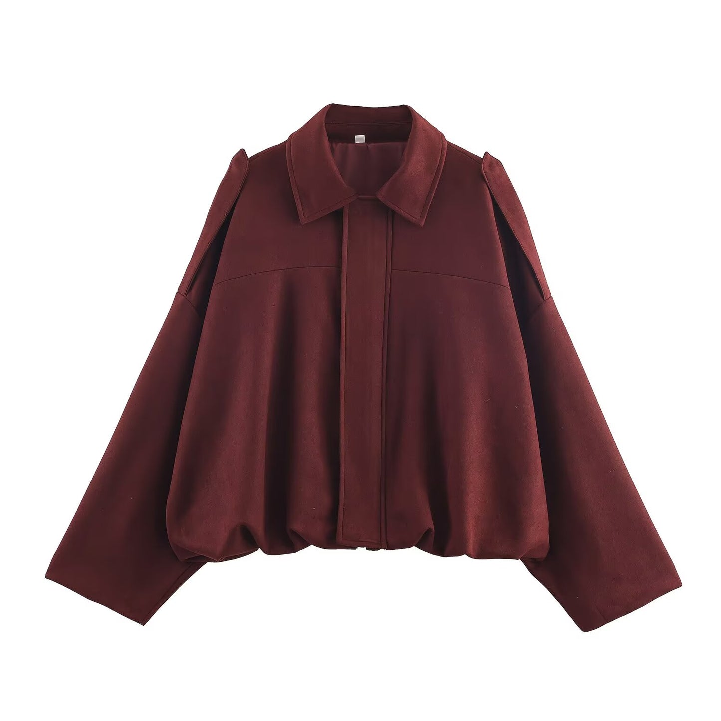Women's new fashion faux suede effect loose bat sleeves flight jacket Coat