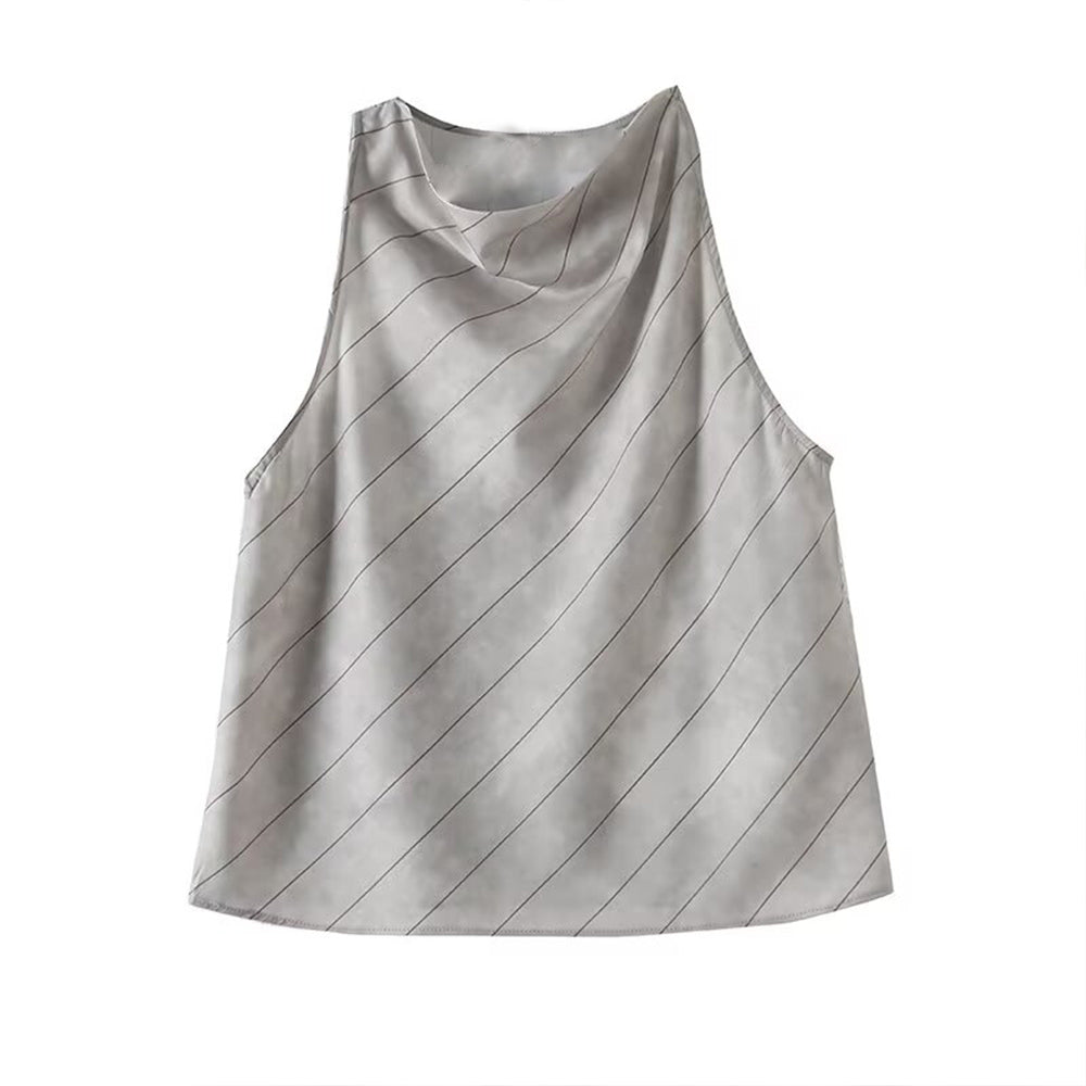 Women's new fashion swing collar striped sleeveless top+Pants suit