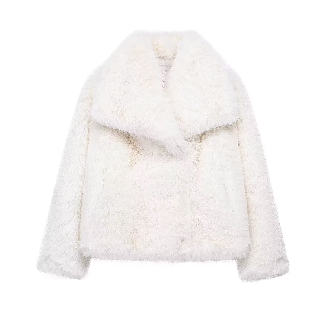 Women's Winter New Artificial Fur Effect Warm Lapel Coat
