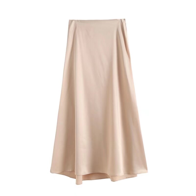 Women's new satin textured draped Midi skirt