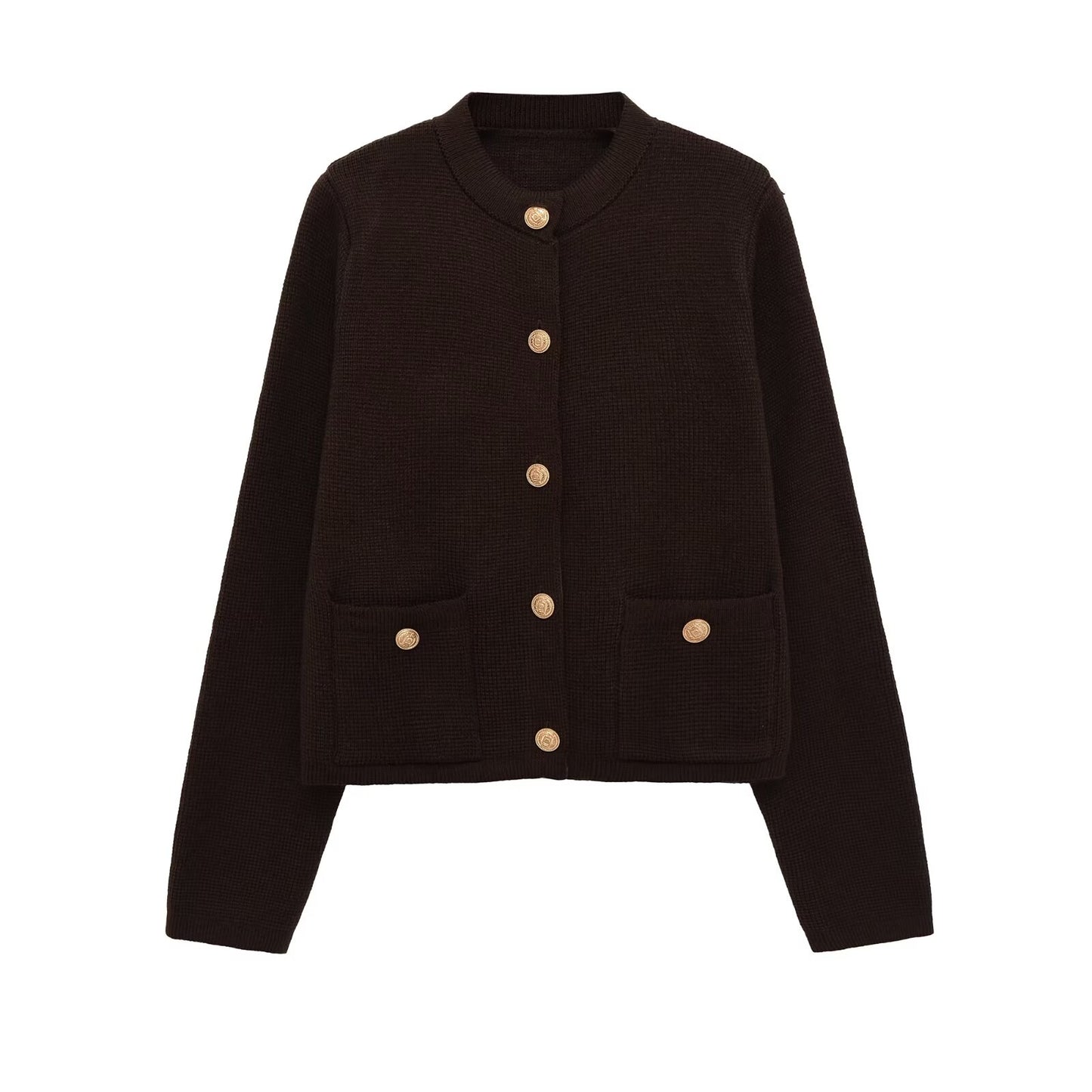 Women's O Neck long sleeved elastic knitted Coat