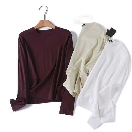Women's new round neck long sleeved cotton T-shirt