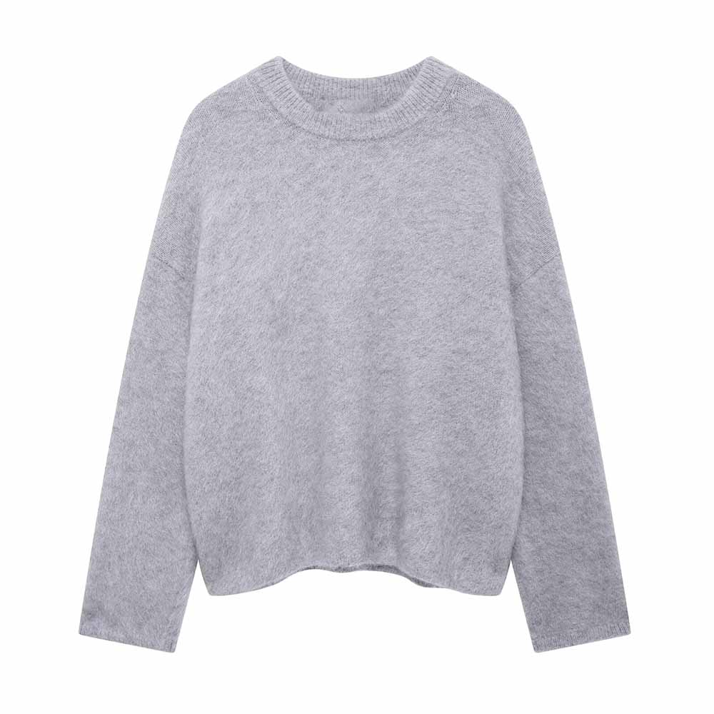 Women's new fashion multi-color loose versatile casual warm O Neck knitted sweater retro long sleeved women's pullover chic top