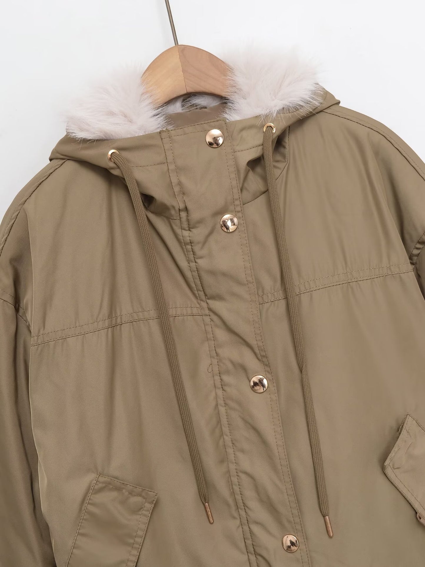 Women's faux fur effect hooded short parka coat