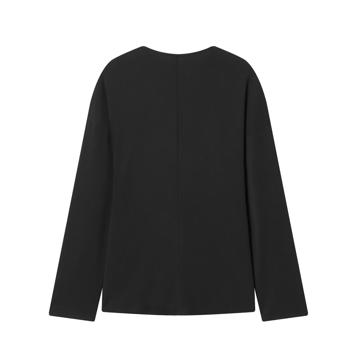 Women's New Black V-neck Button-up Top