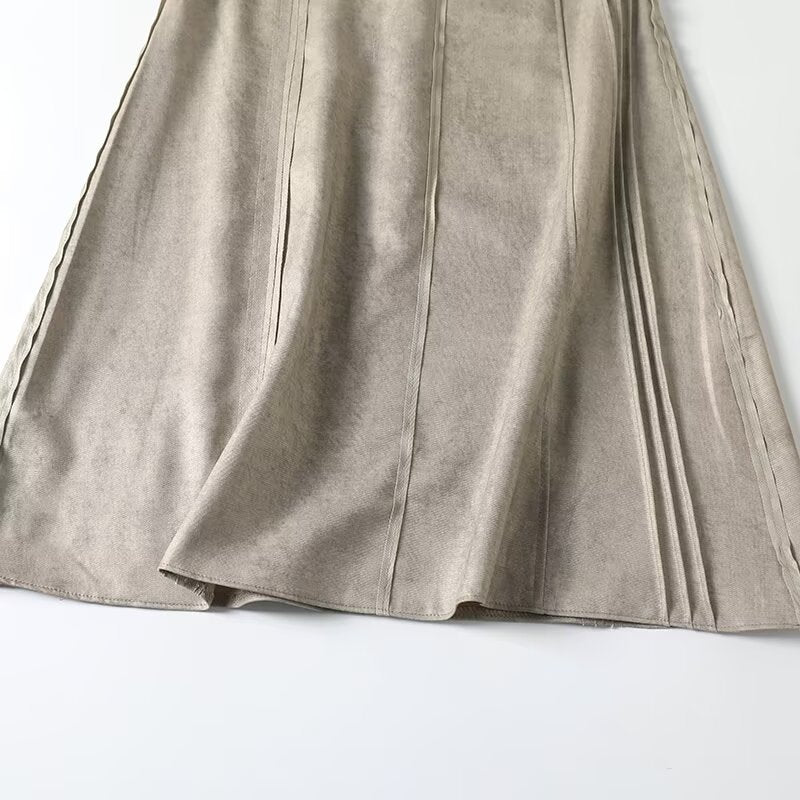 Women's autumn fashion pleated design casual high waisted MIDI skirt