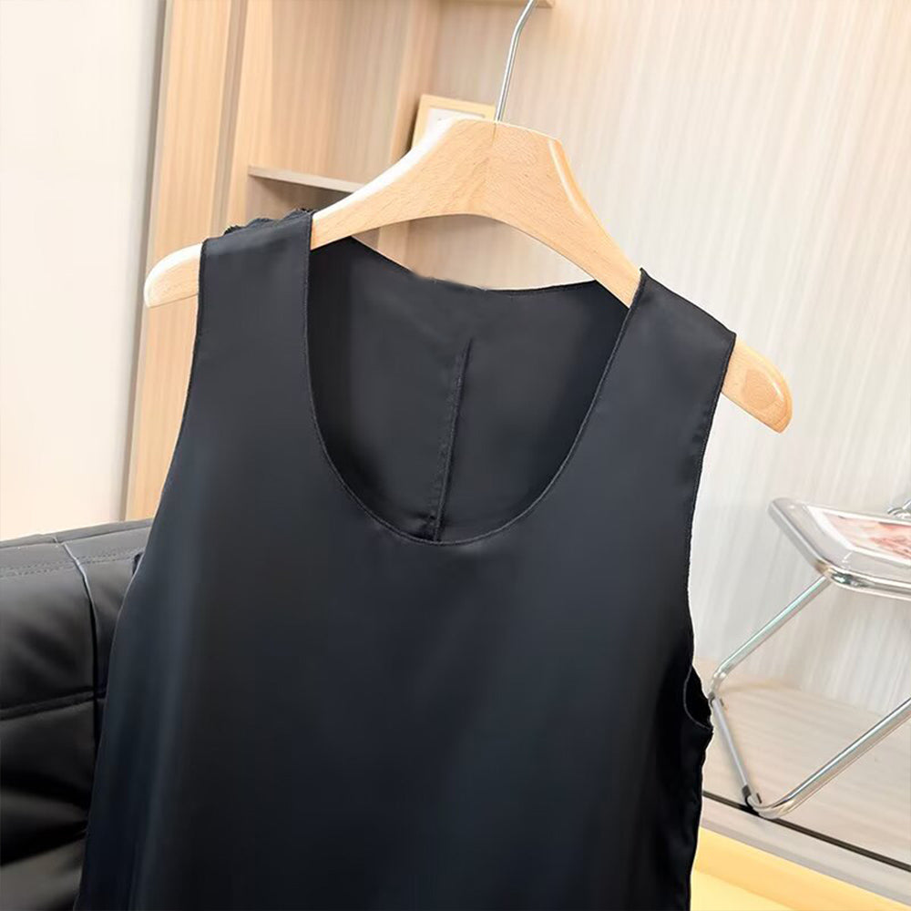 Women's new fashion satin texture sleeveless U-neck shirt