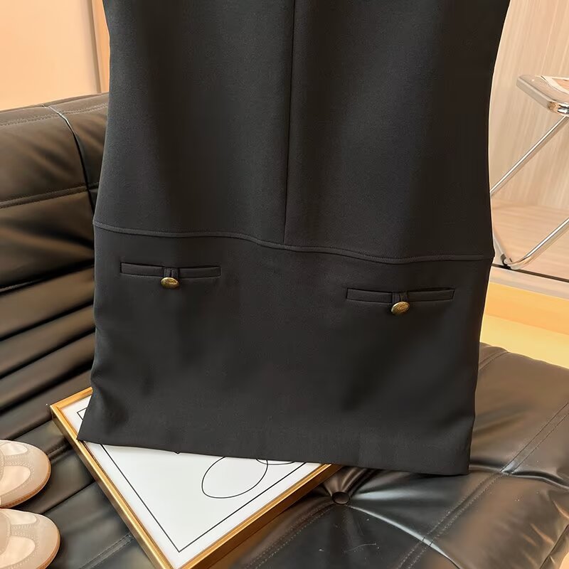 Women's New Fashion Black Sleeveless Waist cinching Mini Dress