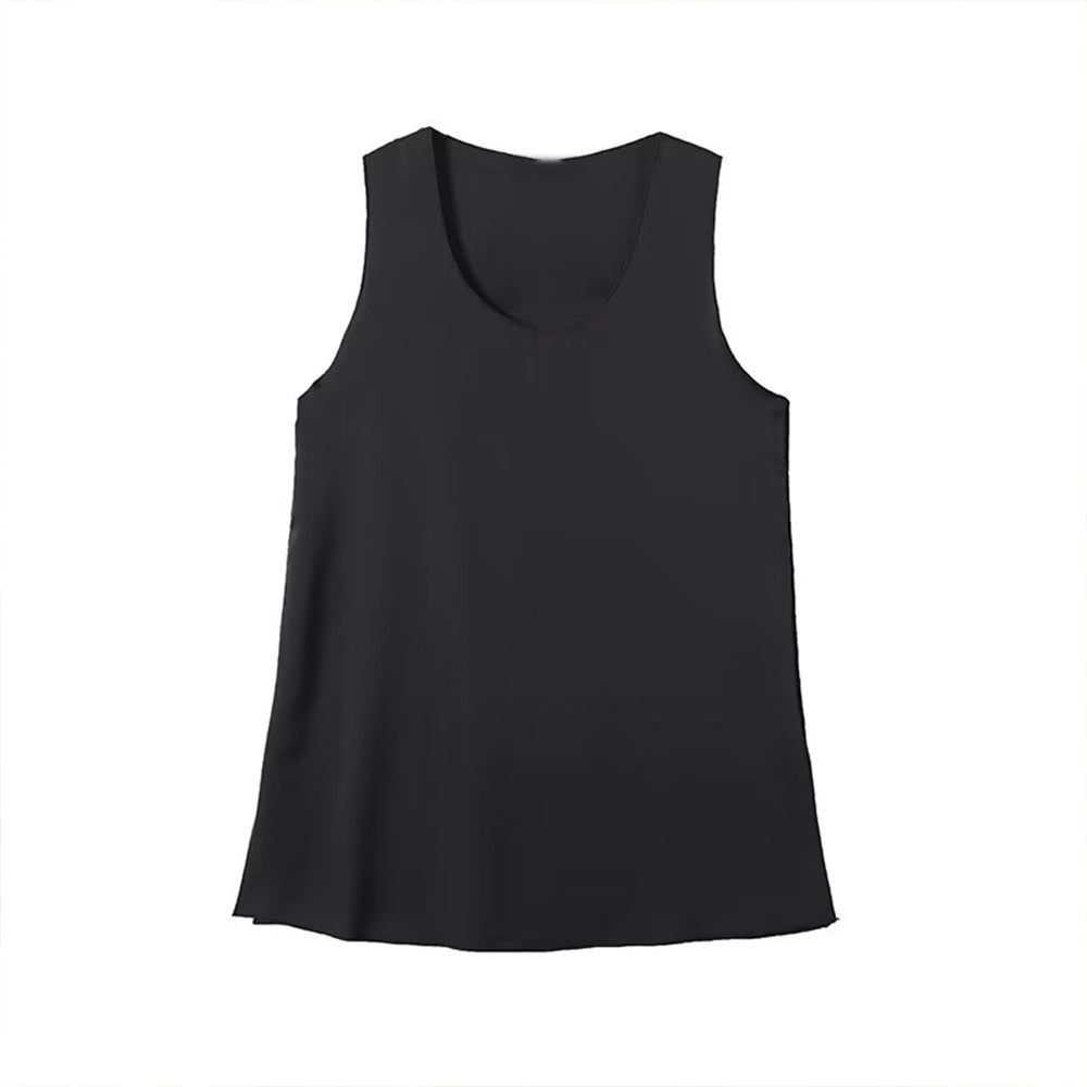 Women's new fashion satin texture sleeveless U-neck shirt