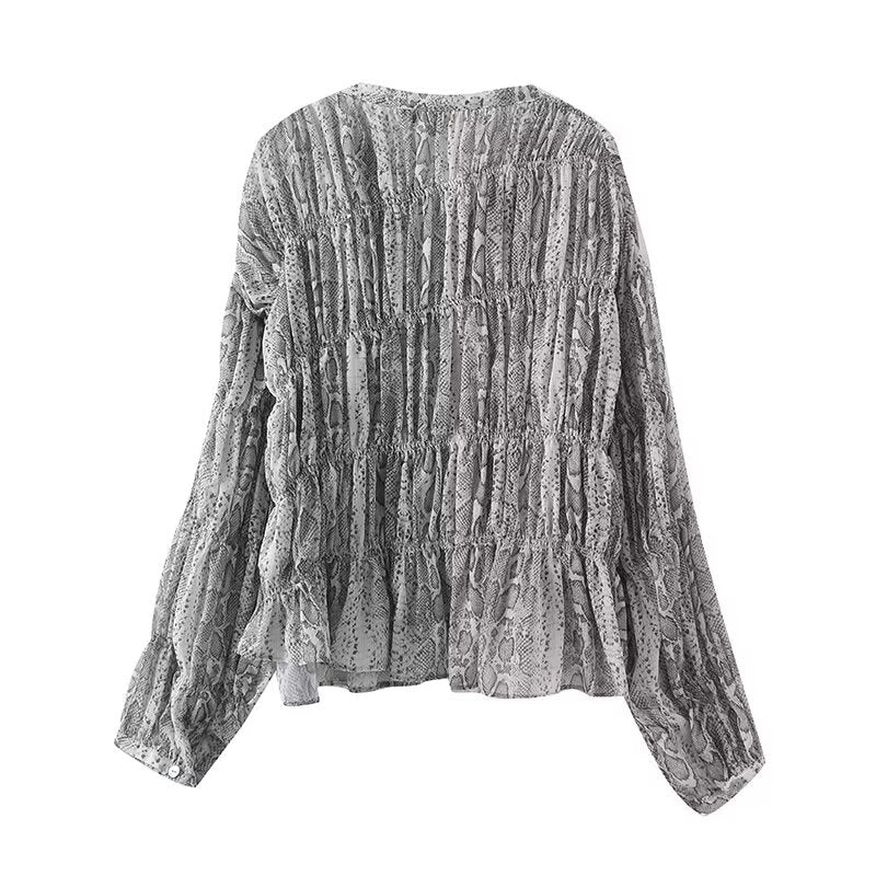 Women's new Fashion Long Sleeve Printed Striped Shirt