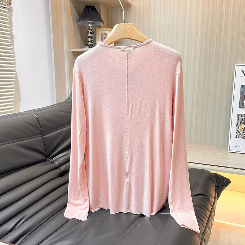 Women's new fashion long sleeved basic style solid base T-shirt