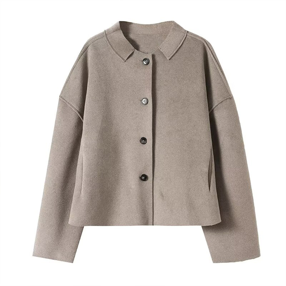 Women's new fashion short high neck woolen coat