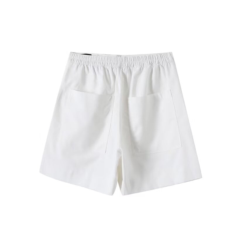 Women's chic fashion pleated design mid waist linen blend shorts