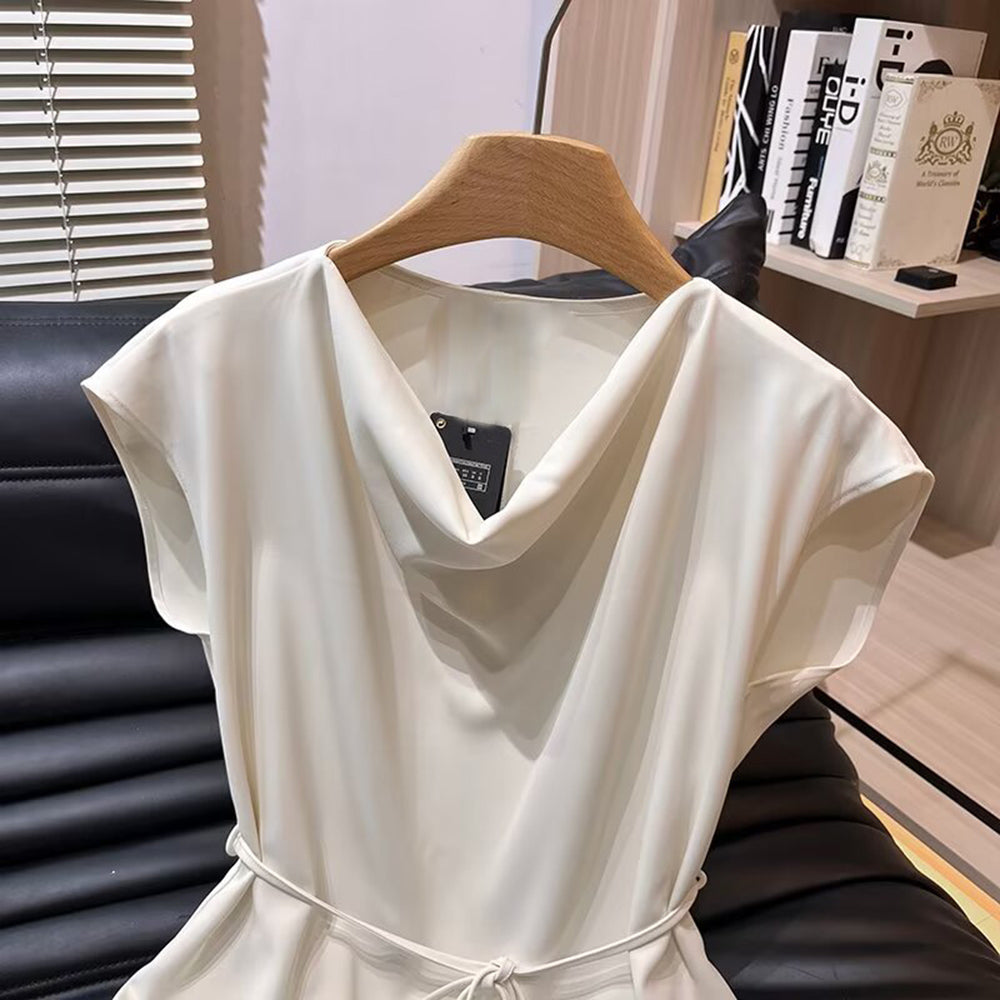 Women's New Fashion With Belt Swinging Collar Raglan Sleeve Shirt