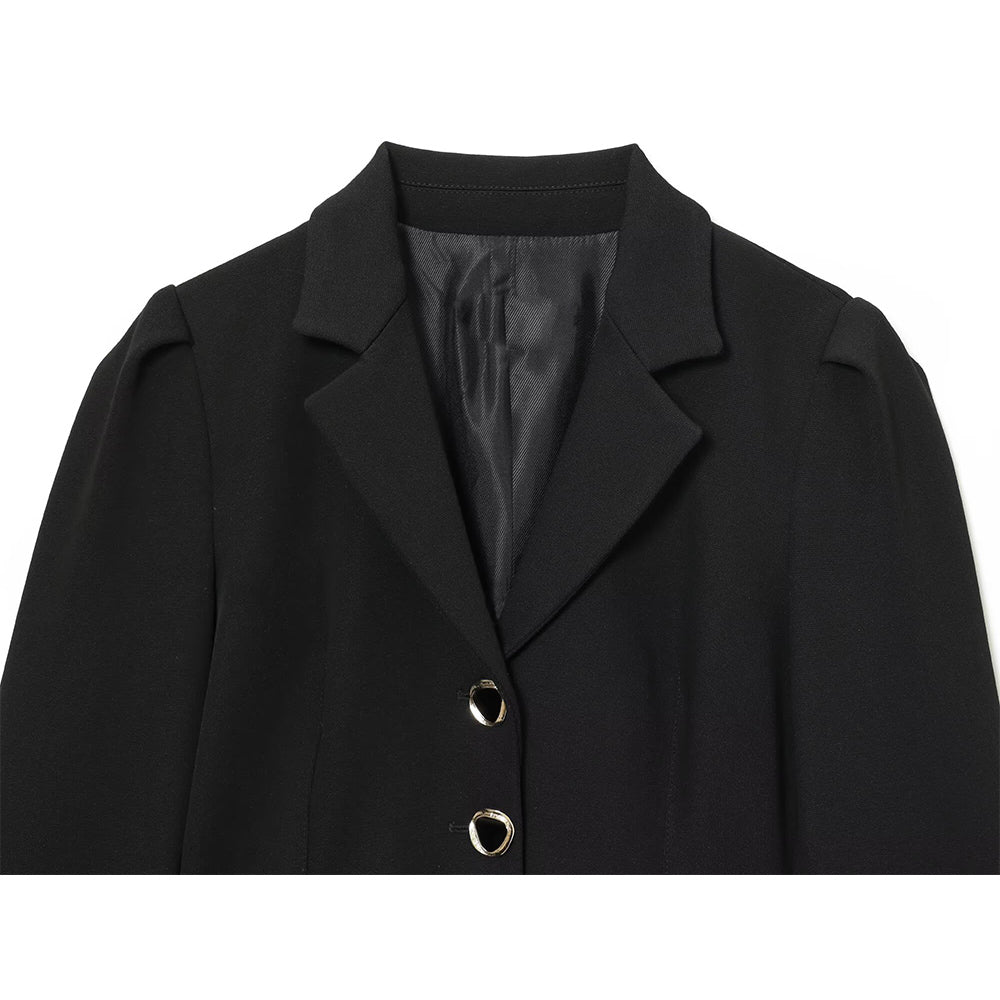 Women's new fashion bubble sleeve hem waist cinched suit jacket+Skirts suit