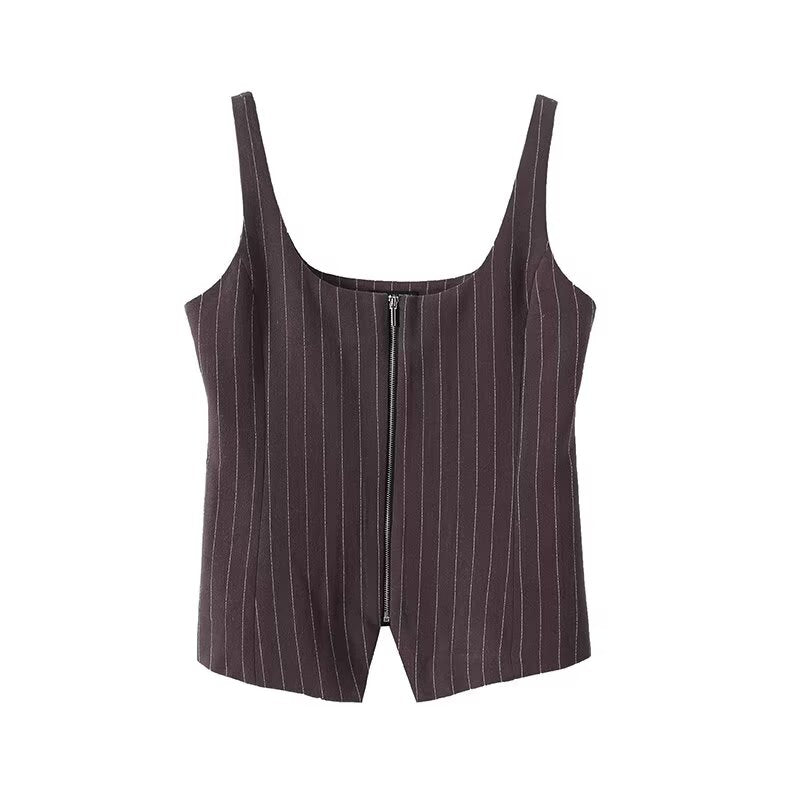 Women's new fashion slim striped zipper square neck suit vest+Pants suit