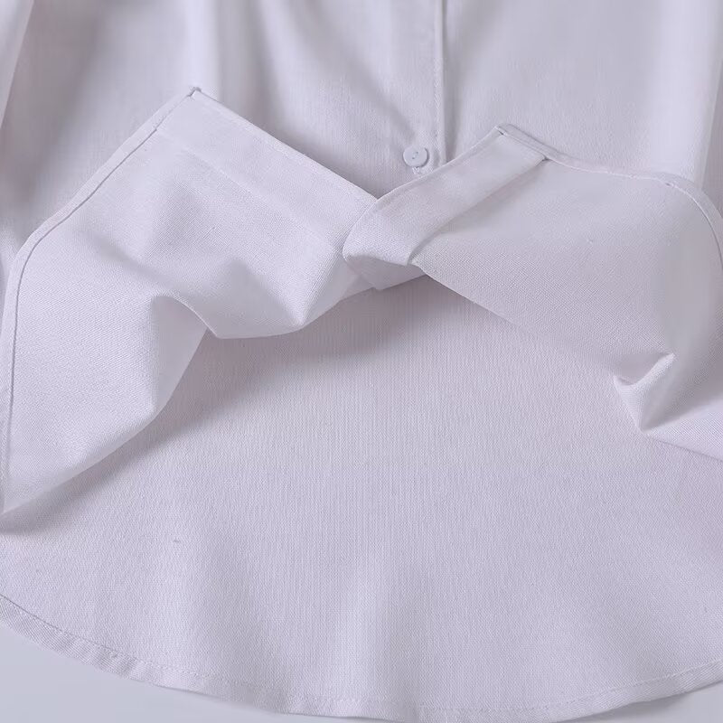 Women's new fashion linen blend long sleeved shirt