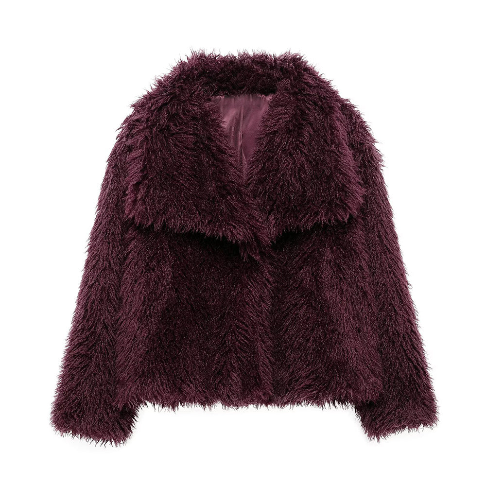 Women's Winter New Artificial Fur Effect Warm Lapel Coat