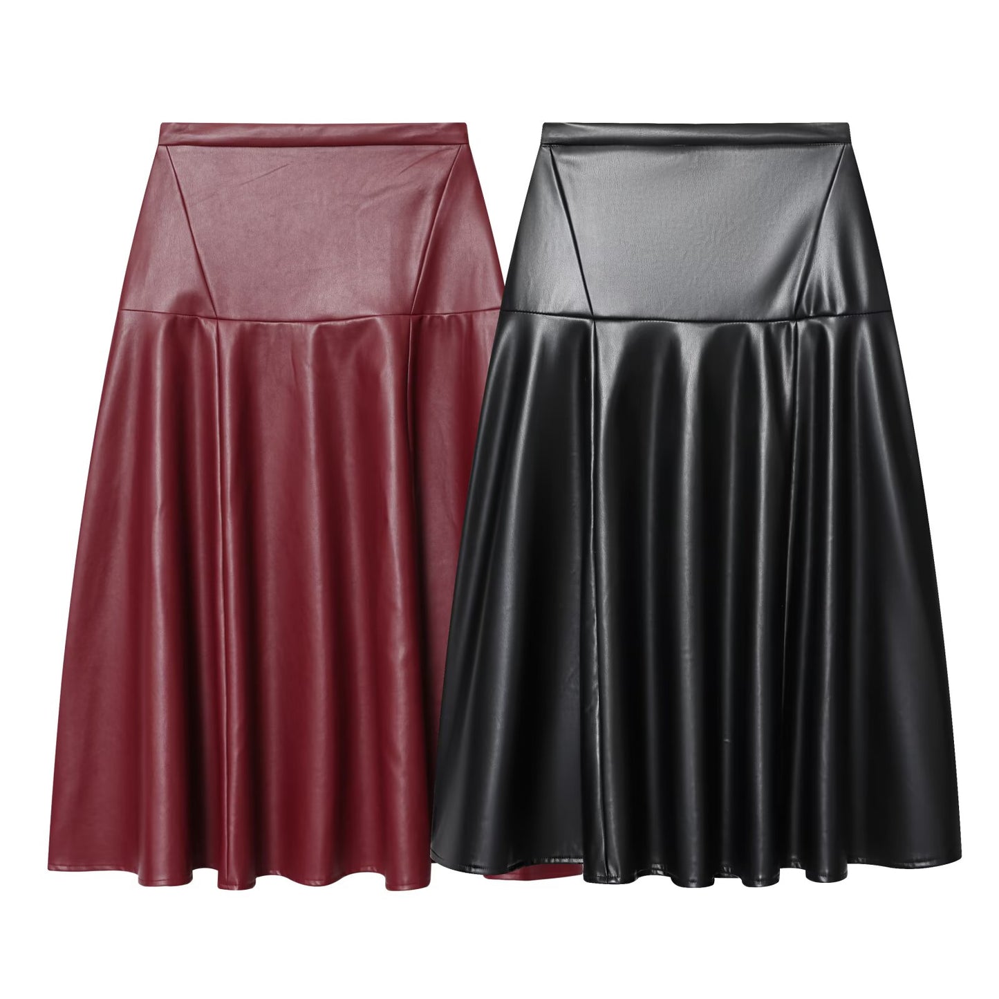 Women's casual draped faux leather MIDI skirt