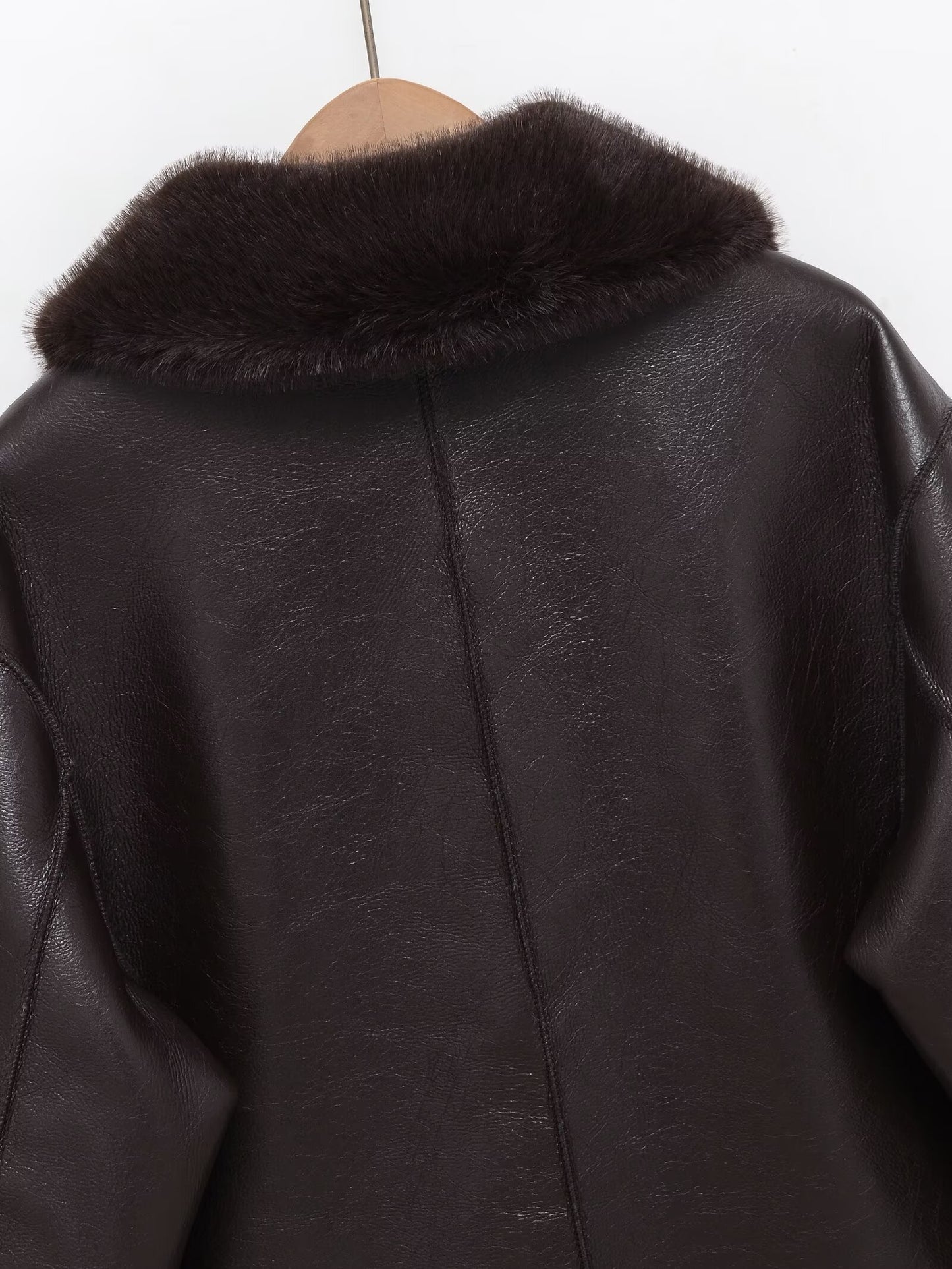 Women's faux fur effect double-sided Faux Leather jacket Coat