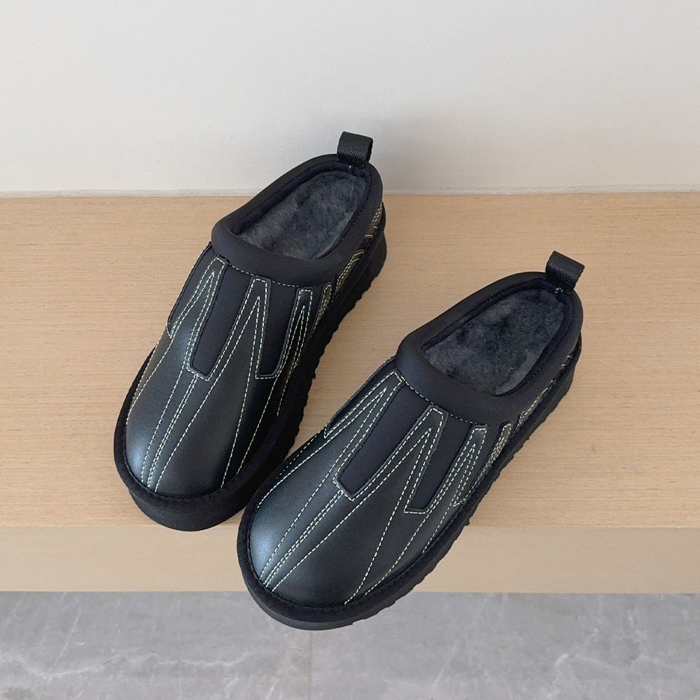 Women's sunflower thick-soled semi-trailer snow boots have a shoe box