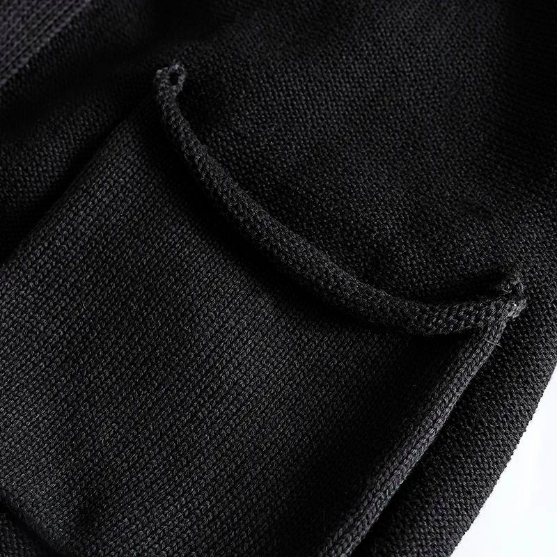 Men's New Fashion Casual Joker Loose Version Pocket Decoration V-neck Contrast Design Knitted Cardigan Sweater Coat