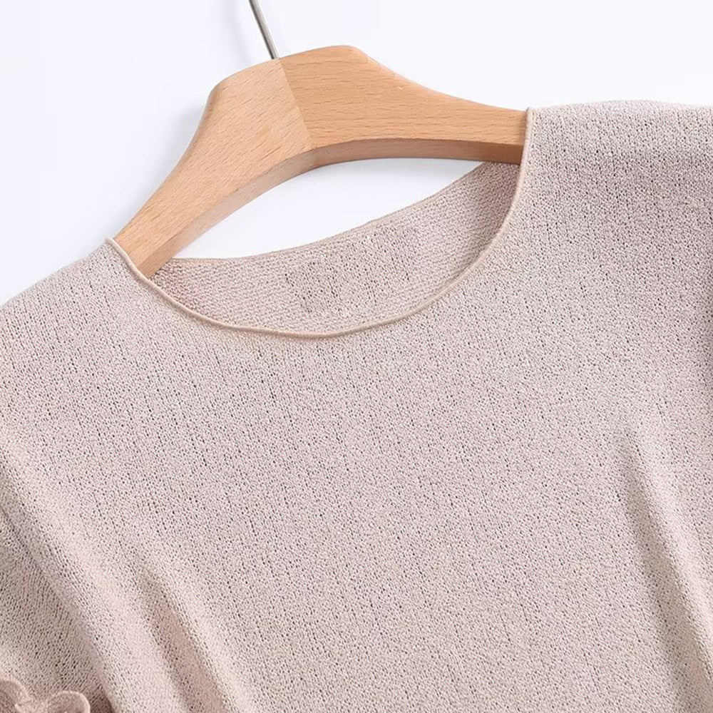 Women's New Fashion Ear Edge Short Sleeve O-Neck Knitted T-shirt