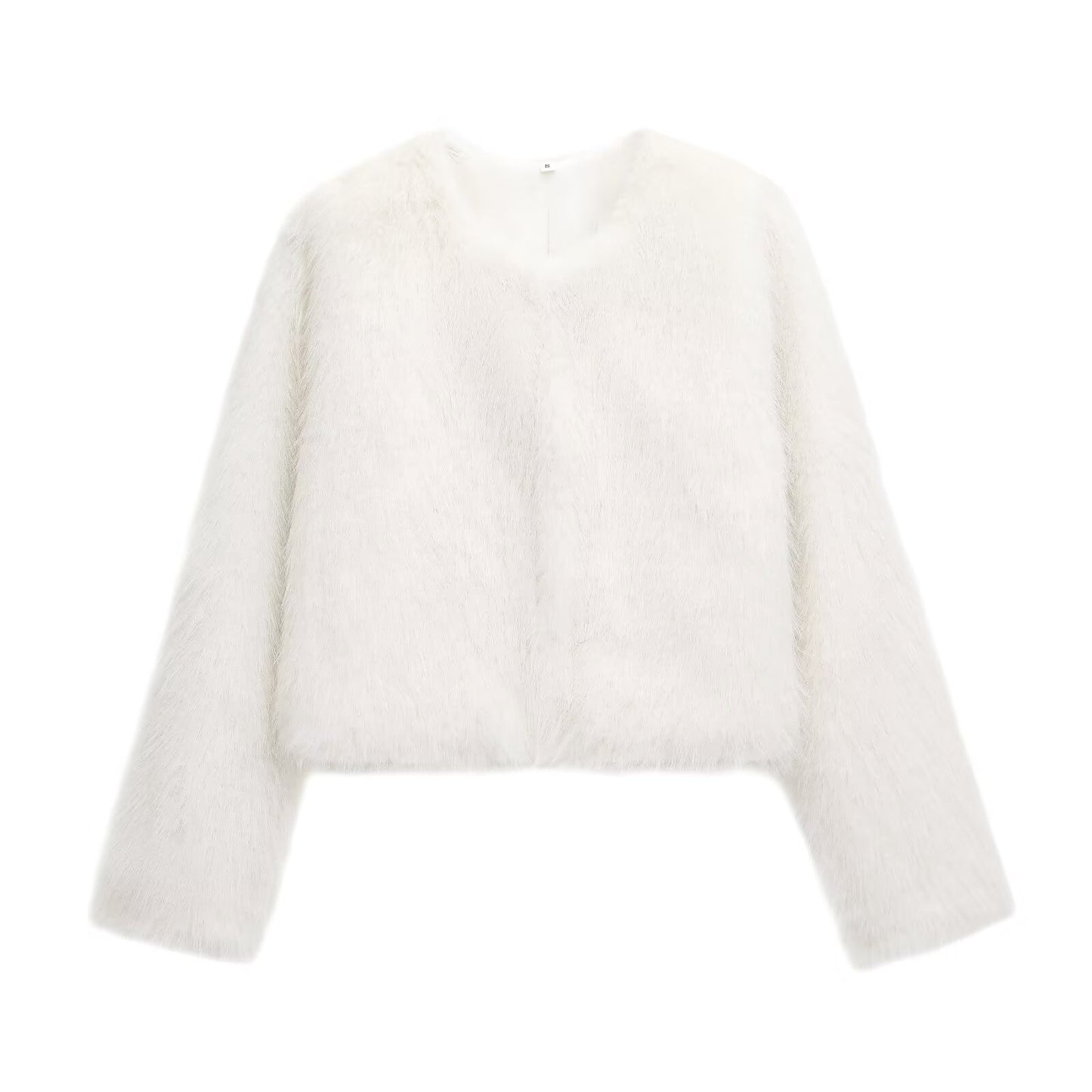 Women's New Artificial fur effect short O Neck jacket Coat