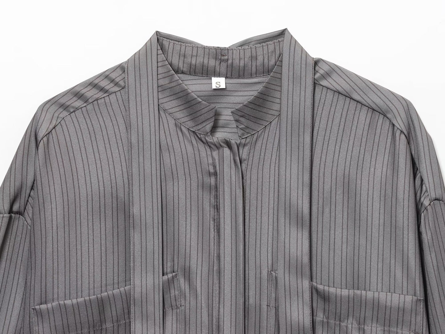 Women's new bow decoration casual striped shirt