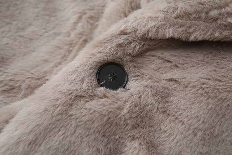 Women's loose thick warm faux fur effect lapel Coat