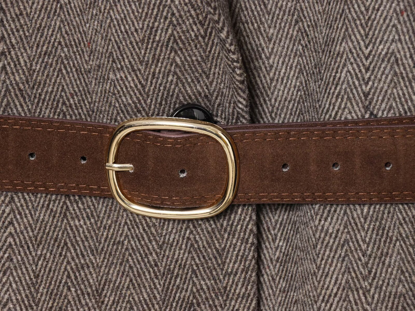 Women's with Belt herringbone diagonal Blazer Coat