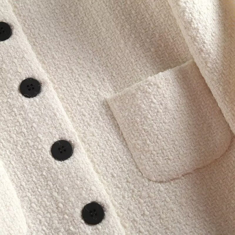 Women's casual single breasted O Neck textured Coat